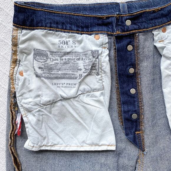 Levi's Premium 501 Skinny Jeans High Waist Dark Indigo Blue Denim W30 L28 - Picture 11 of 13